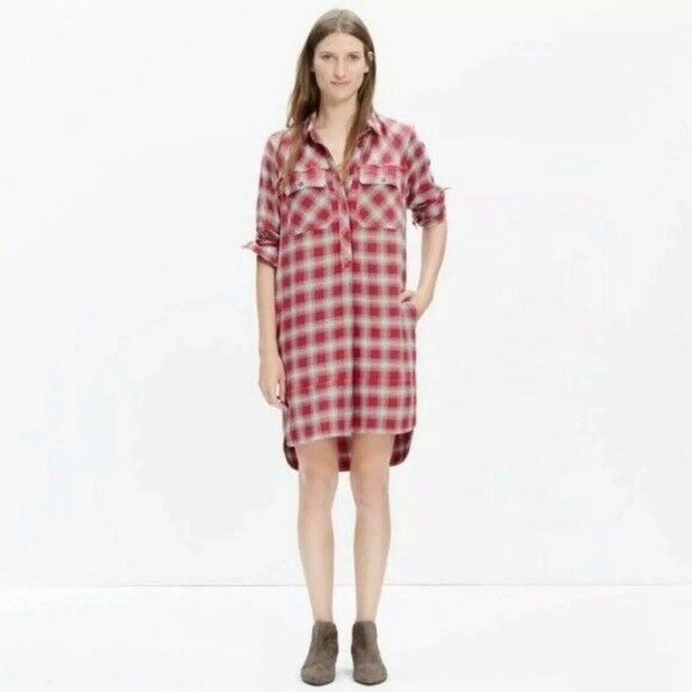 NWT Madewell Red Plaid Flannel Fairfax Dress